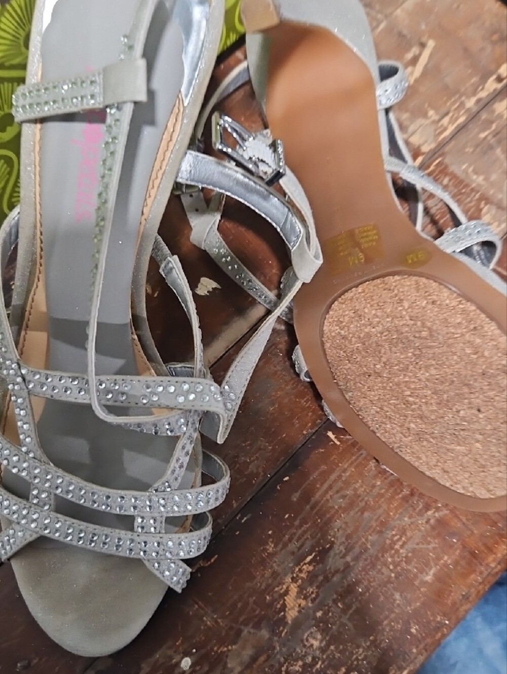 Gianni Bini Silver Rhinestone Strappy Heeled Sandals - Picture 3 of 16